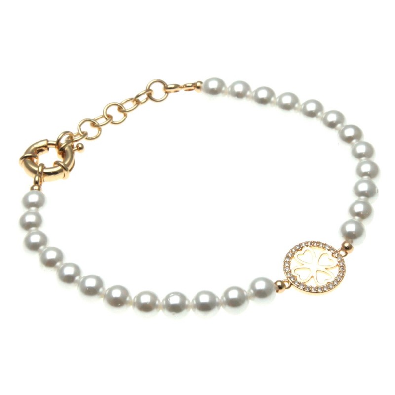 bracciale donna di perle con quaqrifoglio