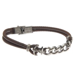bracciale uomo in pelle con ancora marrone