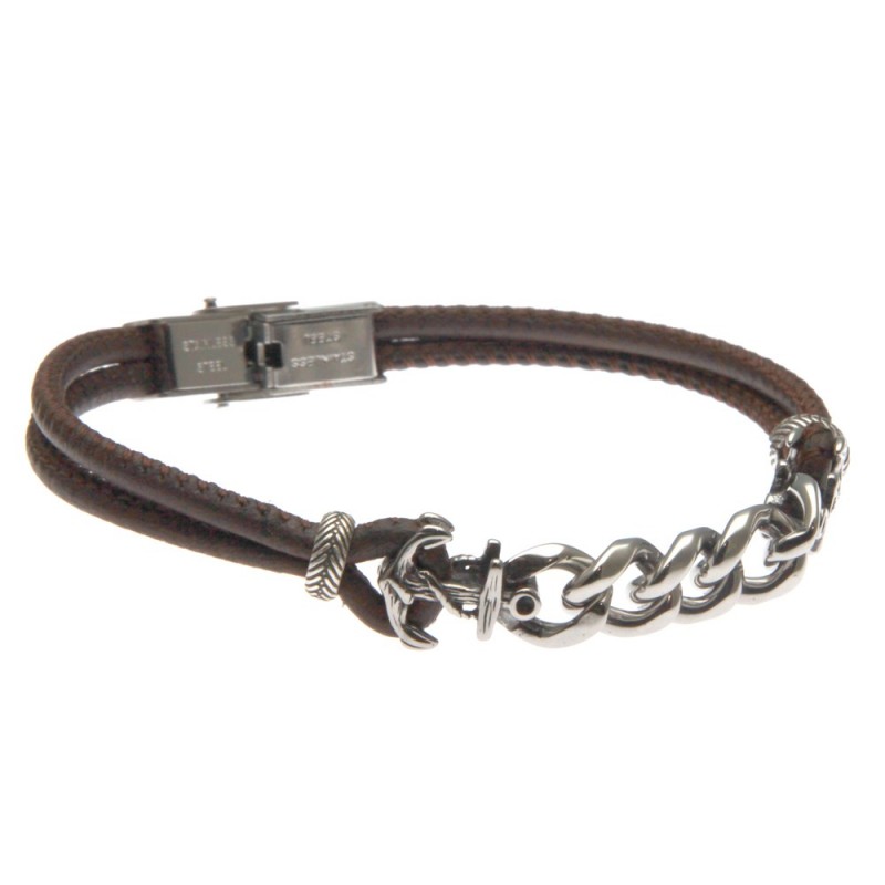 bracciale uomo in pelle con ancora marrone