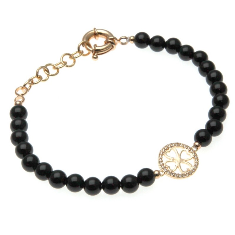 bracciale donna con quadrifoglio e pietre nere