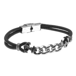 bracciale uomo in pelle con ancora nero