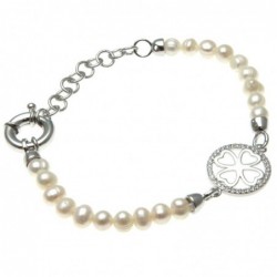 bracciale donna di perle con quadrifoglio