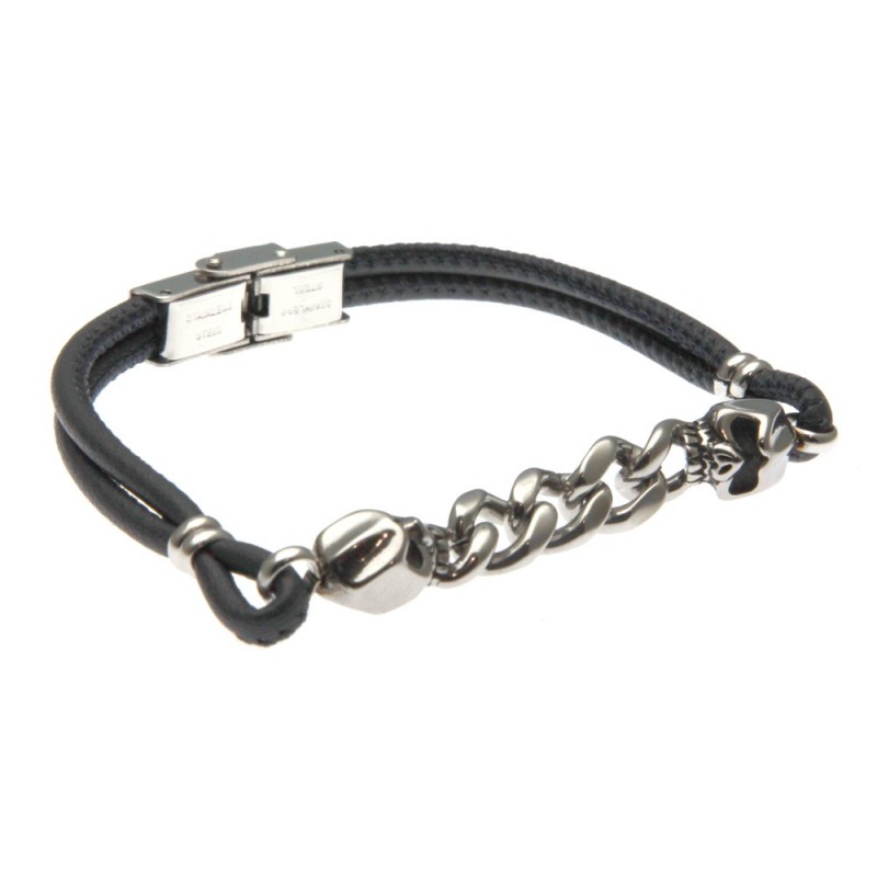 bracciale uomo con teschi in acciaio e pelle blu
