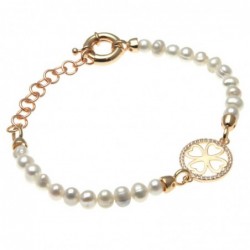bracciale donna di perle con quadrifoglio