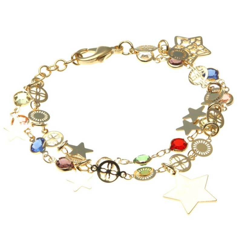 bracciale donna in bronzo con stelline e cristalli colorati