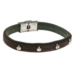 bracciale uomo in tessuto pelle con viti
