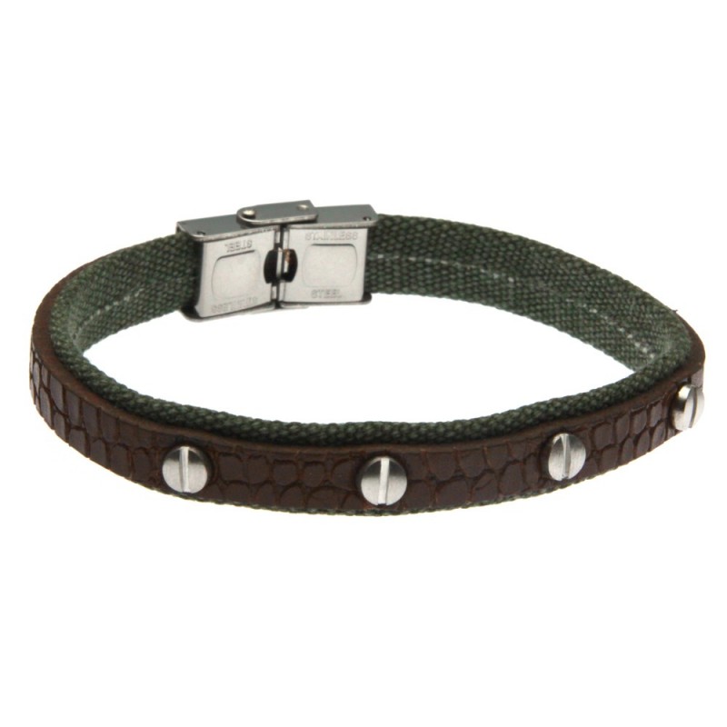 bracciale uomo in tessuto pelle con viti