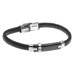 bracciale uomo in pelle piastra particolare con zircone nero
