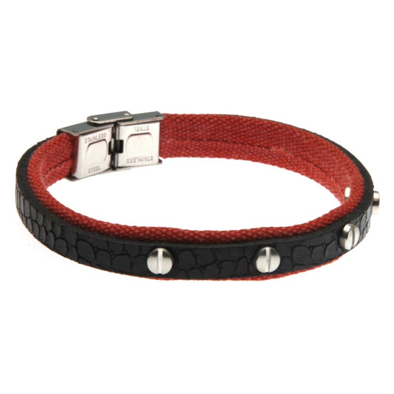 bracciale uomo in tessuto pelle con viti