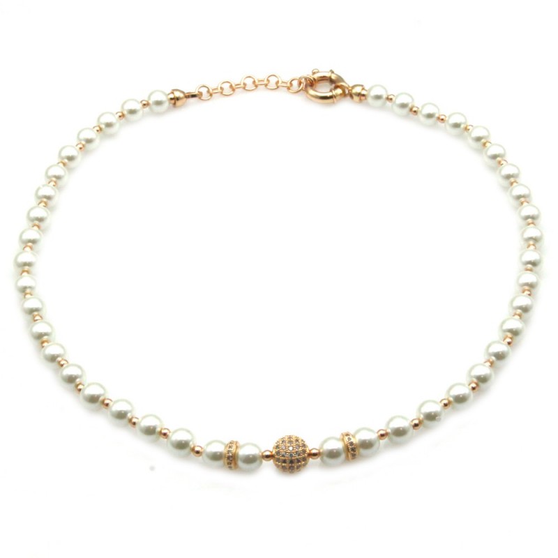 collana donna girocollo con perle e sfera di strass