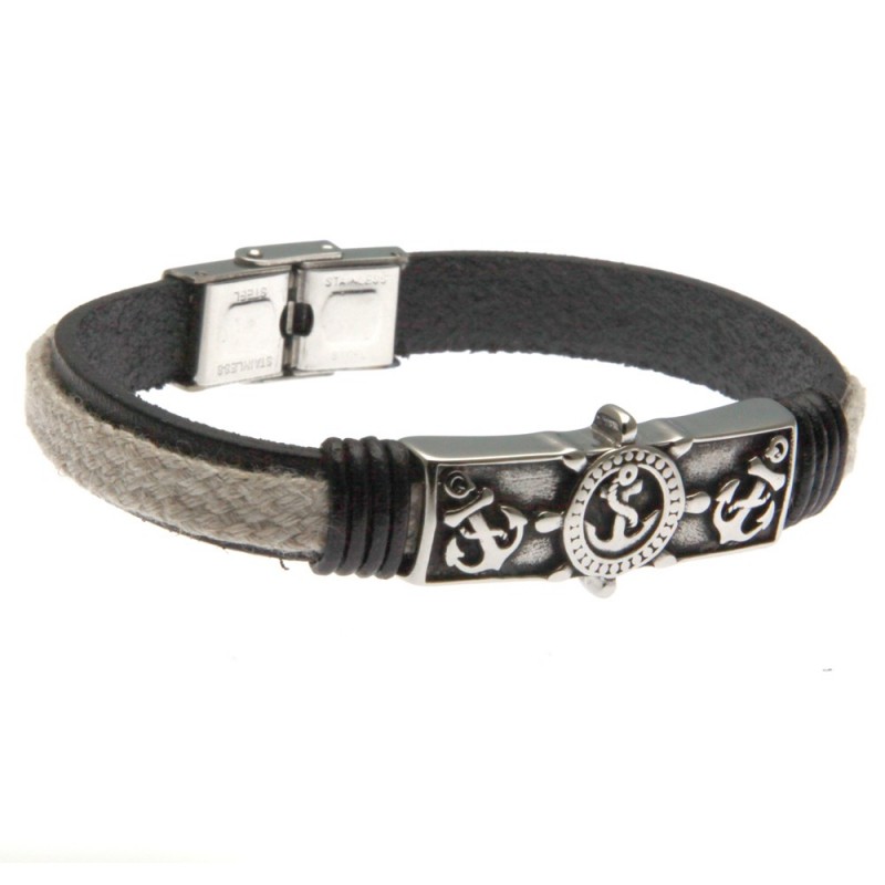 bracciale uomo ancora pelle e iuta