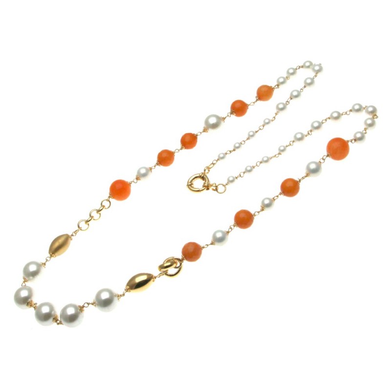collana donna con pietre e perle in bronzo