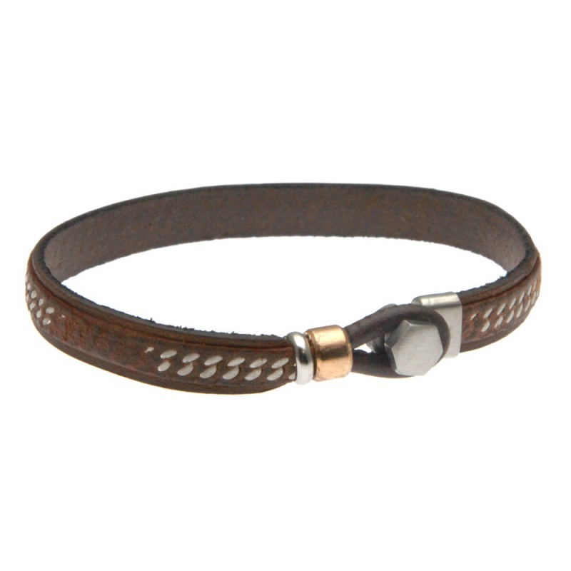 bracciale uomo pelle acciaio uomo chiusura bullone