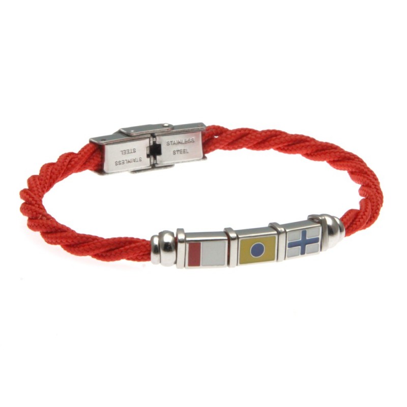 bracciale uomo con bandiere in acciaio e cordoncino