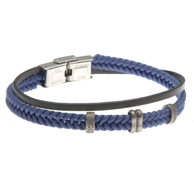 bracciale uomo in pelle elementi in acciaio invecchiato