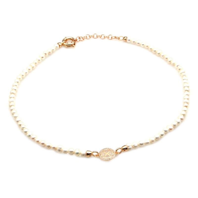 collana donna girocollo perle con quadrifoglio