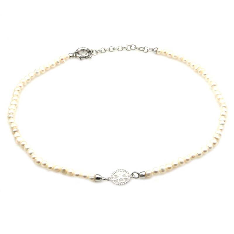 collana donna girocollo perle con quadrifoglio