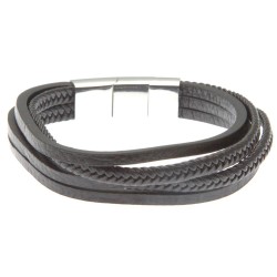 bracciale uomo in pelle nera multifilo