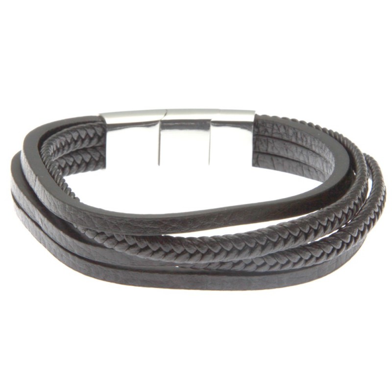 bracciale uomo in pelle nera multifilo