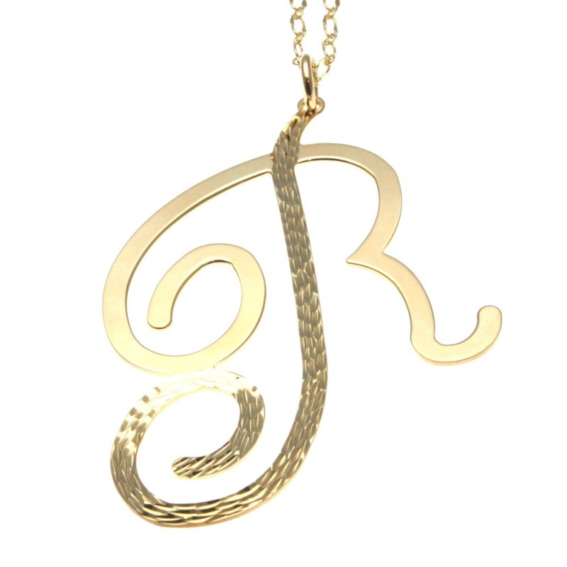 collana donna con lettera o iniziale r in bronzo