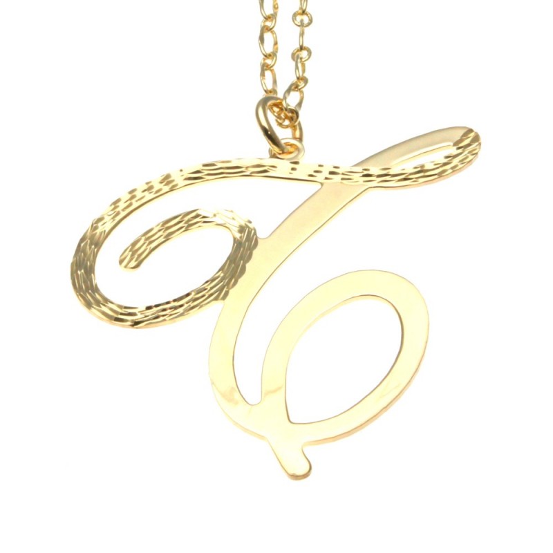 collana donna con lettera o iniziale t in bronzo
