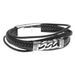 bracciale uomo in pelle con elemento in acciaio