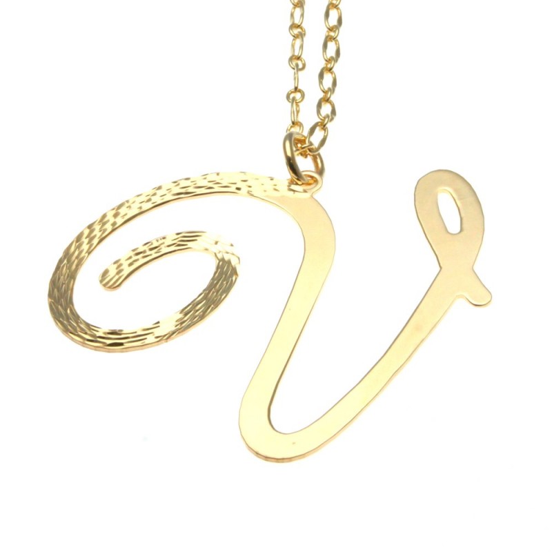 collana donna con lettera o iniziale v in bronzo