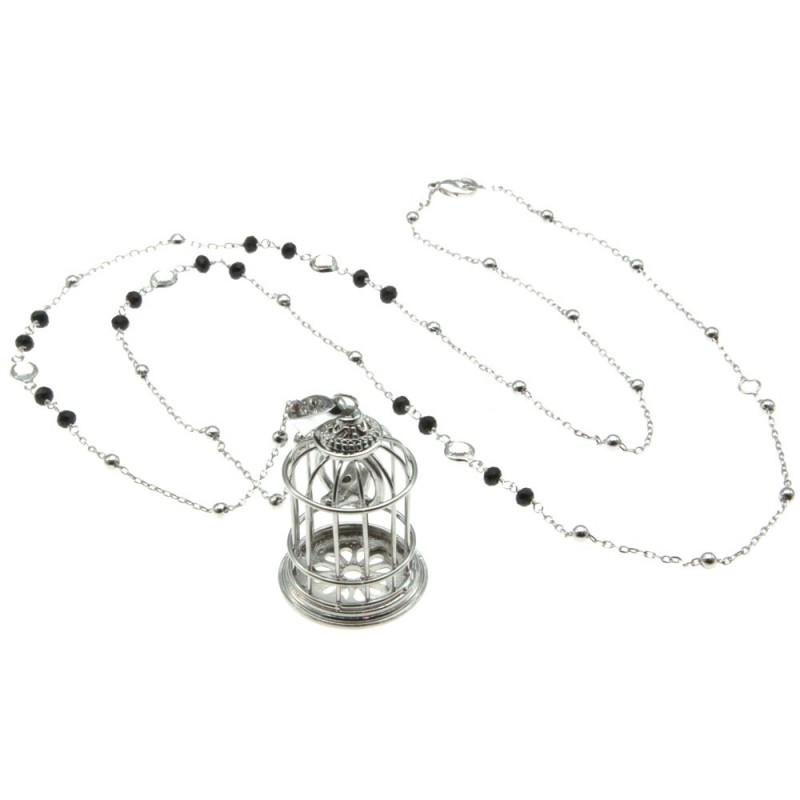 collana donna ciondolo con gabbietta e uccellino