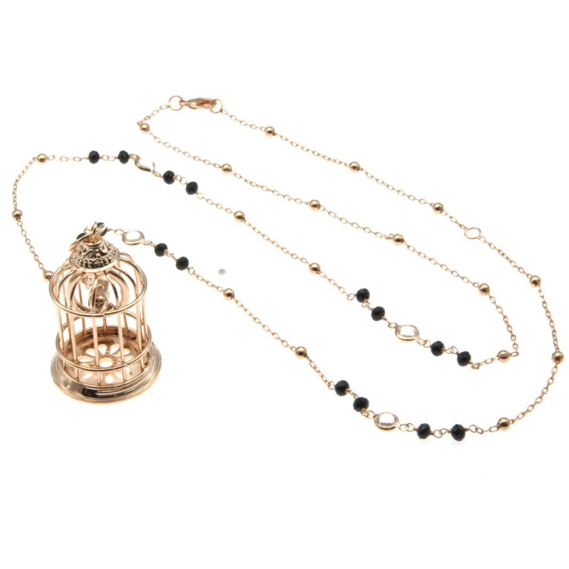 collana donna ciondolo con gabbietta e uccellino