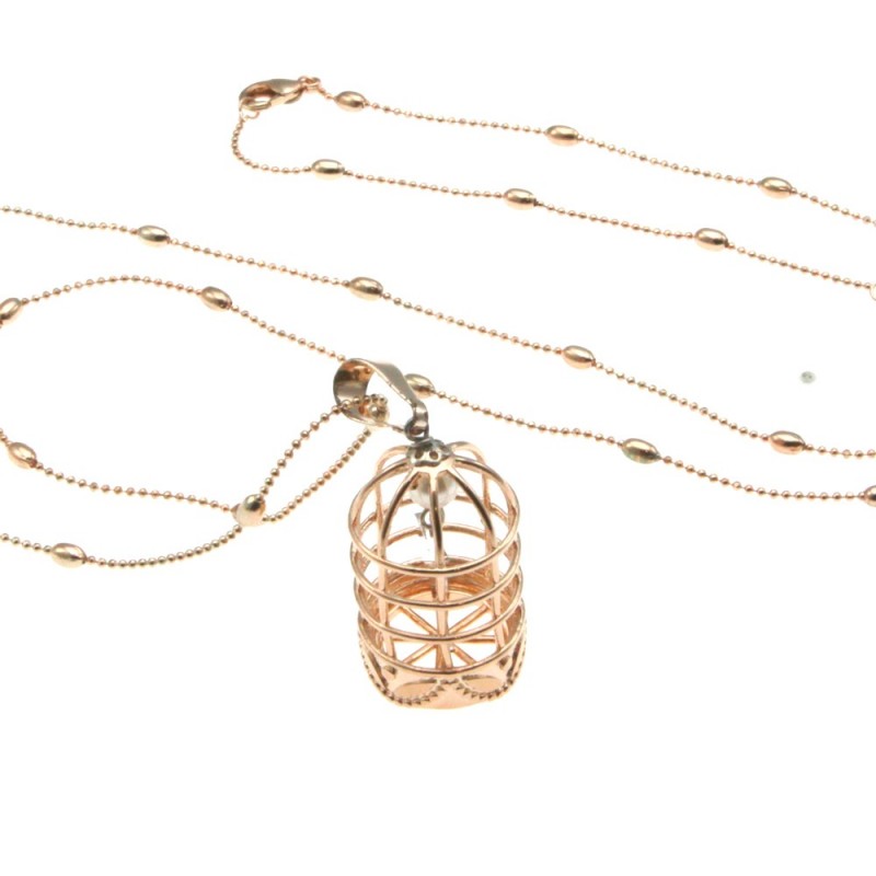 collana donna ciondolo con gabbietta e uccellino