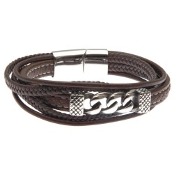 bracciale uomo in pelle con elemento in acciaio
