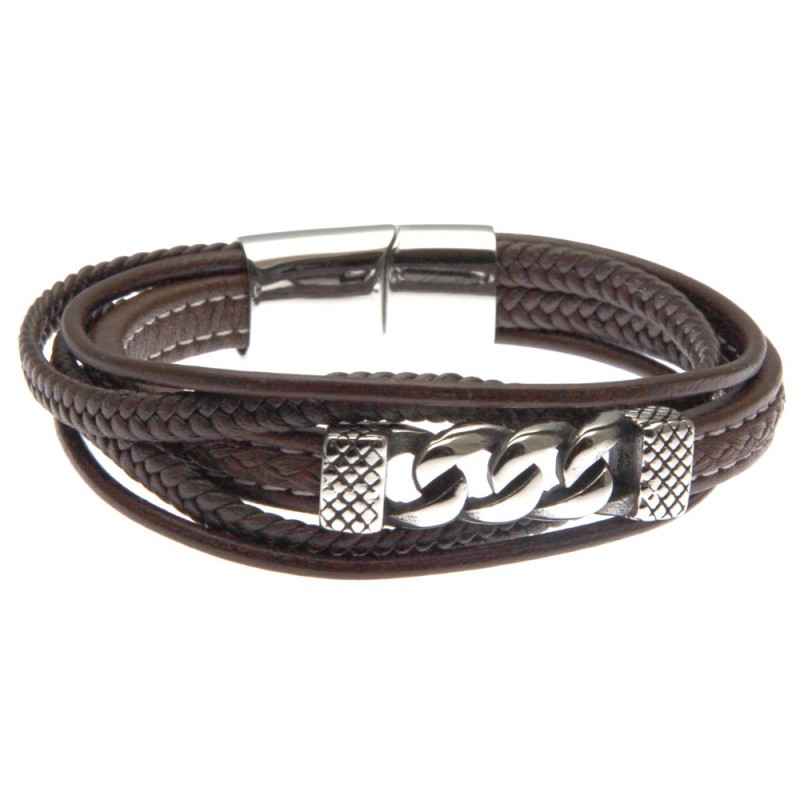 bracciale uomo in pelle con elemento in acciaio