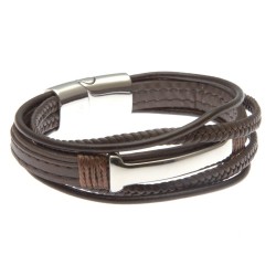 bracciale uomo in pelle con piastra in acciaio per incisione