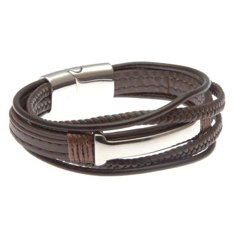 bracciale uomo in pelle con piastra in acciaio per incisione