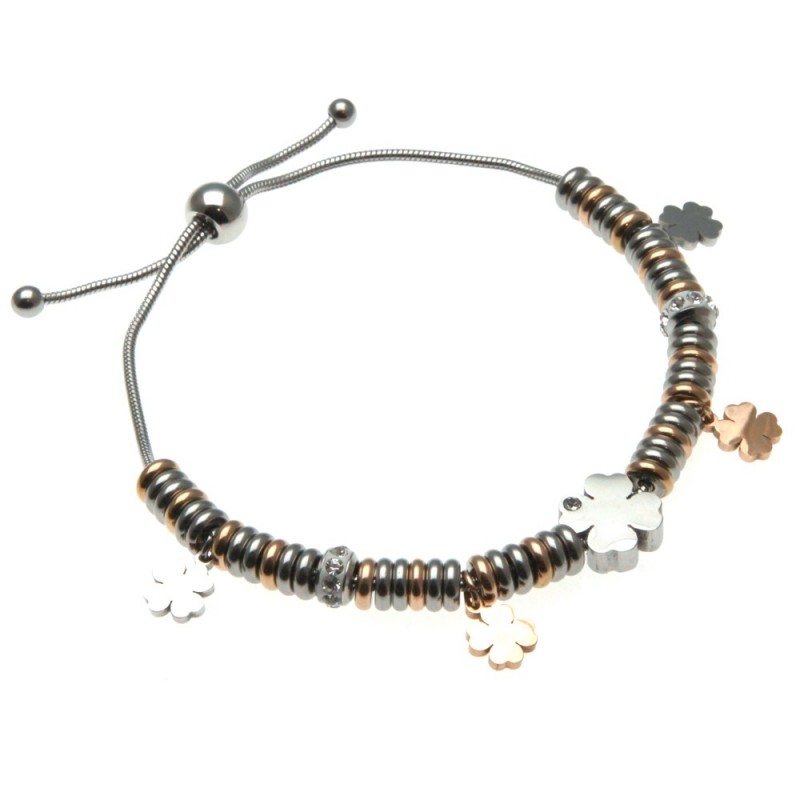 bracciale donna con quadrifogli in acciaio