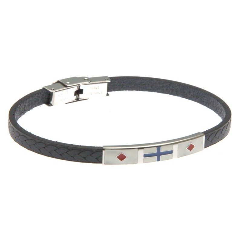 bracciale uomo con bandiere in acciaio e pelle