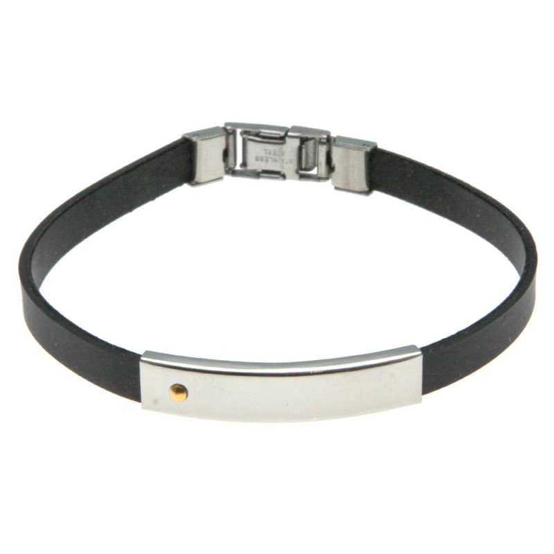 bracciale uomo in caucciù con piastra con elemento dorato