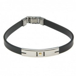 bracciale uomo in caucciù con piastra con elemento dorato