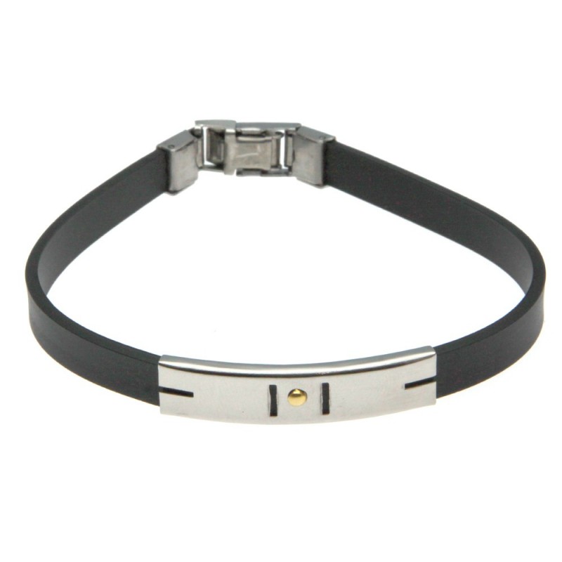 bracciale uomo in caucciù con piastra con elemento dorato