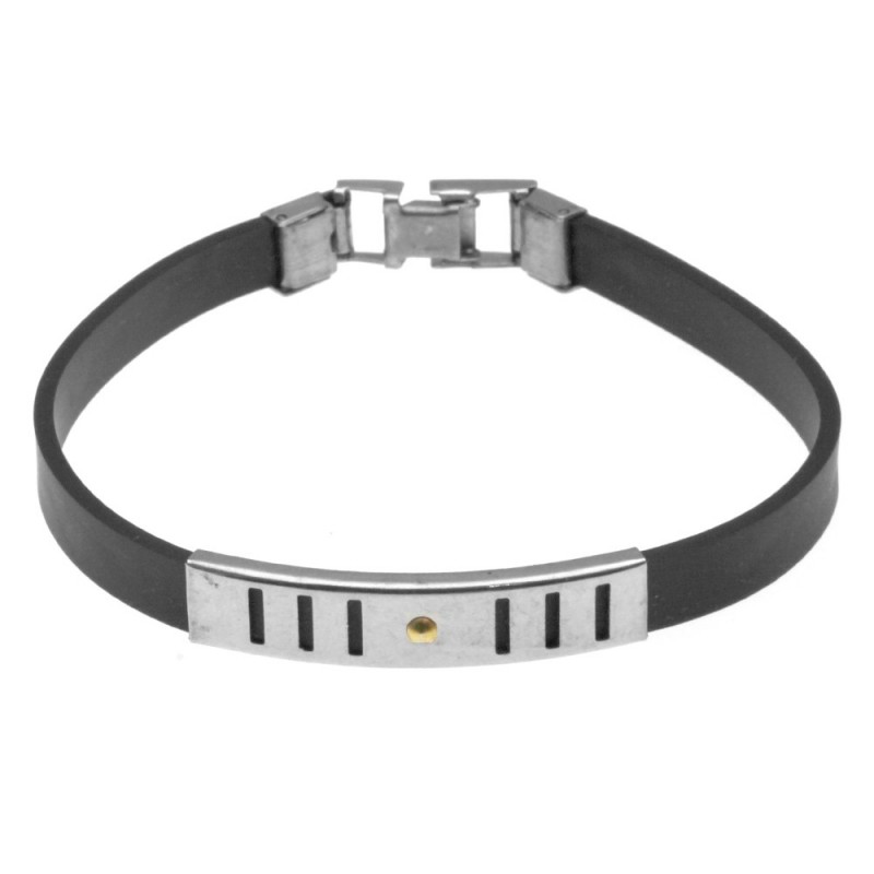bracciale uomo in caucciù con piastra con elemento dorato