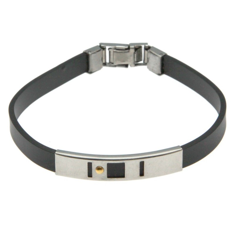 bracciale uomo in caucciù con piastra con elemento dorato