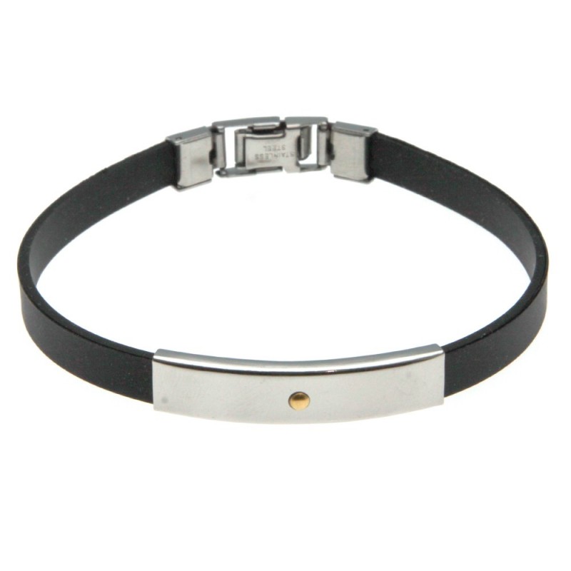 bracciale uomo in caucciù con piastra con elemento dorato