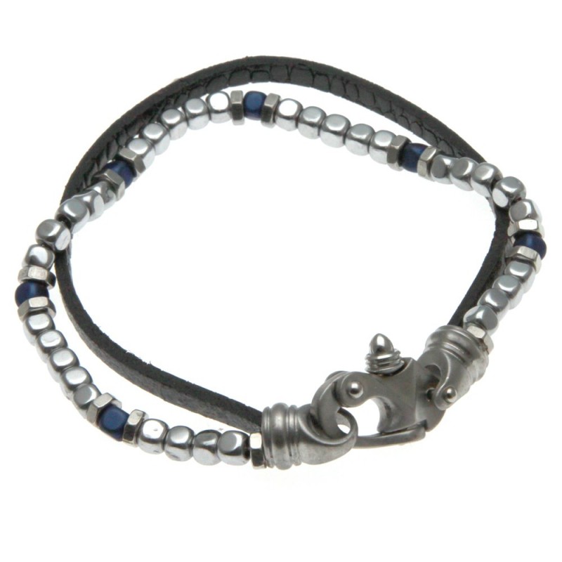 bracciale uomo con pietre pelle e chiusura particolare