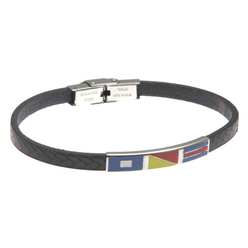 bracciale uomo con bandiere in acciaio e pelle