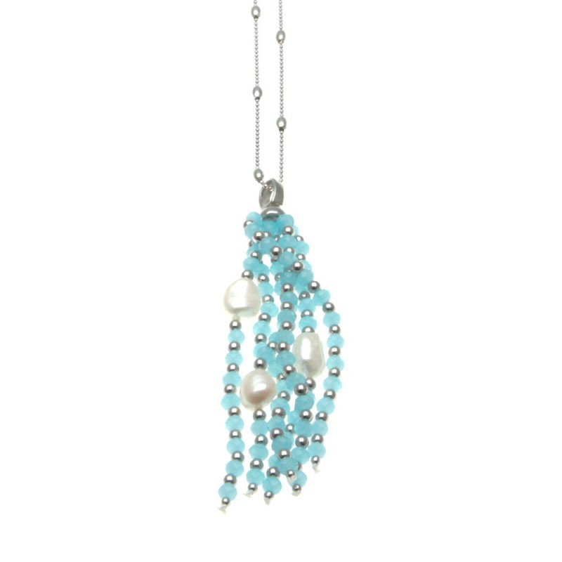 Collana donna con ciondolo con pietre e perle
