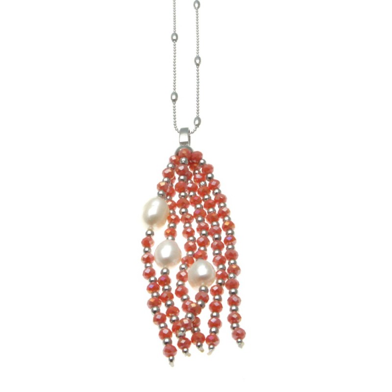 Collana donna con ciondolo con pietre e perle