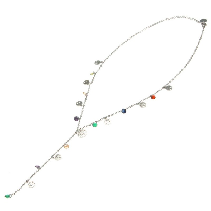 collana donna girocollo albero della vita e cristalli colorati