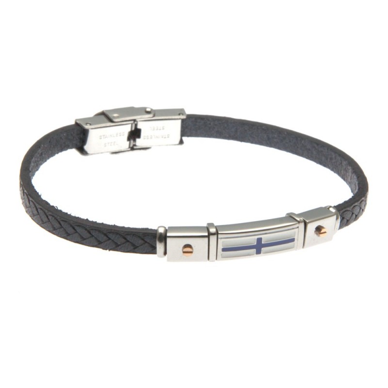 bracciale uomo con bandiere in pelle blu
