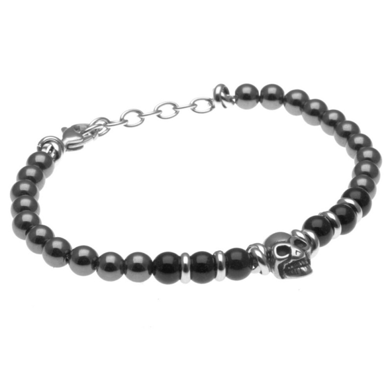 bracciale uomo con teschio in acciaio e pietre