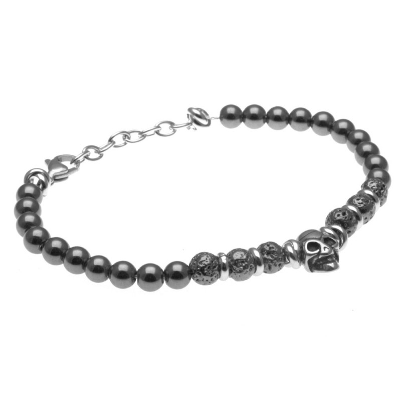 bracciale uomo con teschio in acciaio e pietre